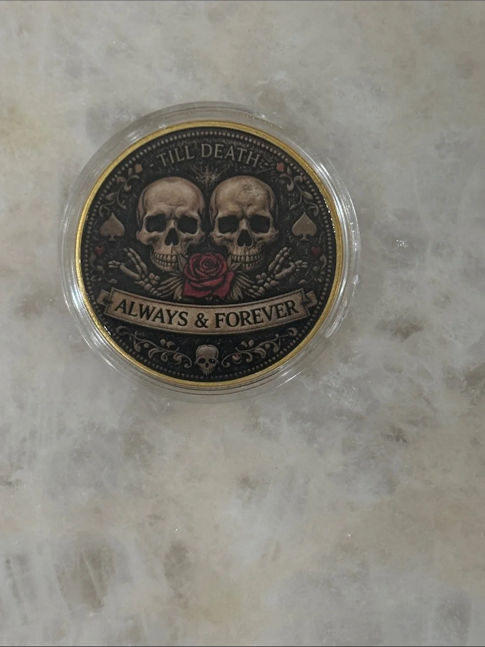 Love Forever Skeleton Heart Decorative Coin - Black and Red